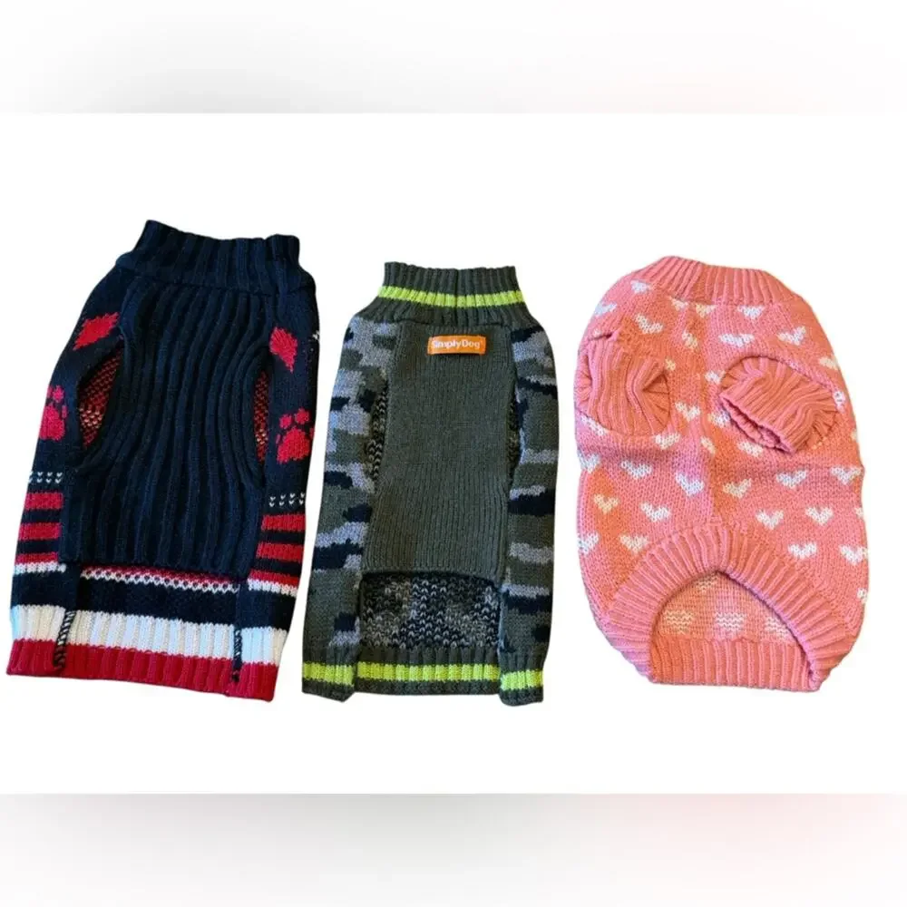 Dog Sweater Assortment - Pink Heart- Small, Camo - XS , Striped -S